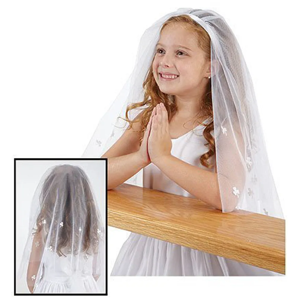 

2019 New Kids Girls First communion Veils Tulle with comb Short Wedding Flower Girl veil Voile de Mariage Fille Flowers Applique