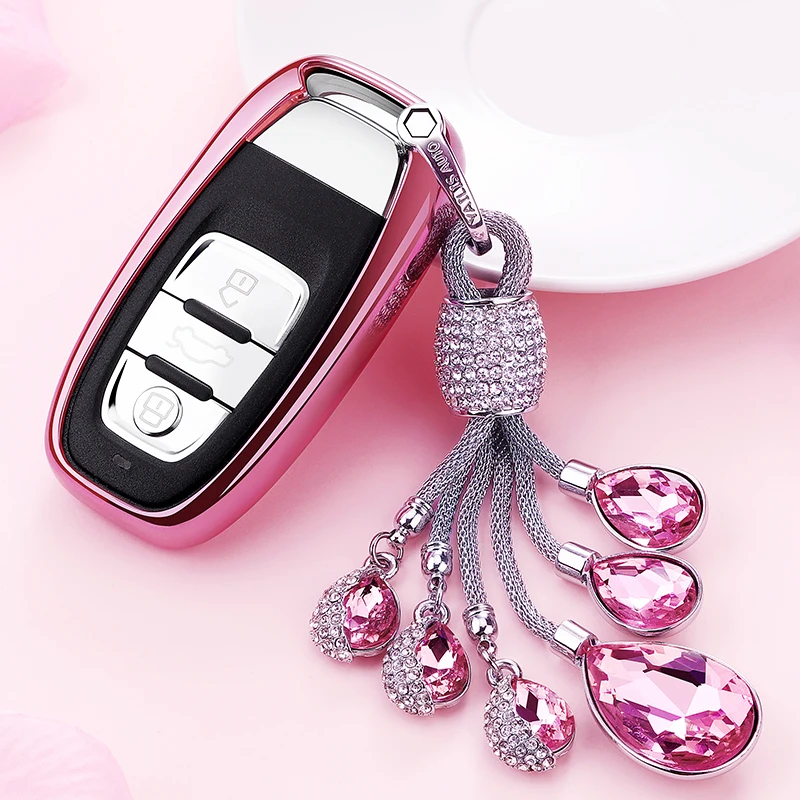 

GPFORTYSIX Tears of angels Car key case cover for Audi A4 A4L A5 A6 A6L Q5 S5 S7 metal + Crystal Key Chains Rings Holder gift