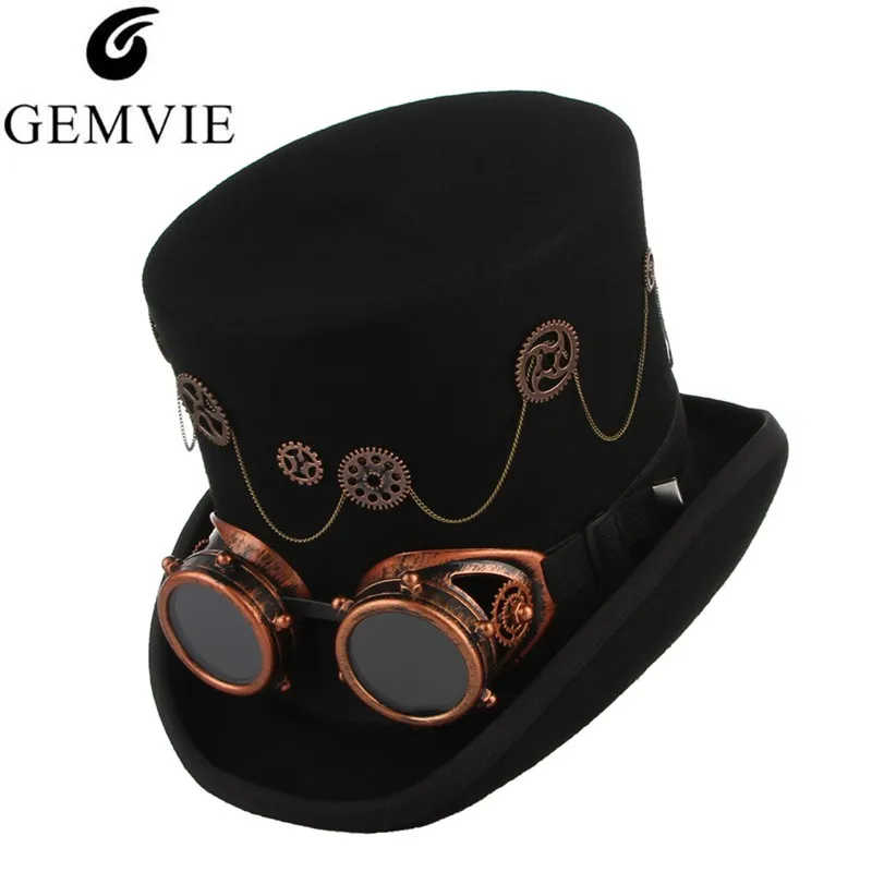 Black Wool Felt Victorian Steampunk Extra Costume Magic Tall Top Hats 9/" Topper