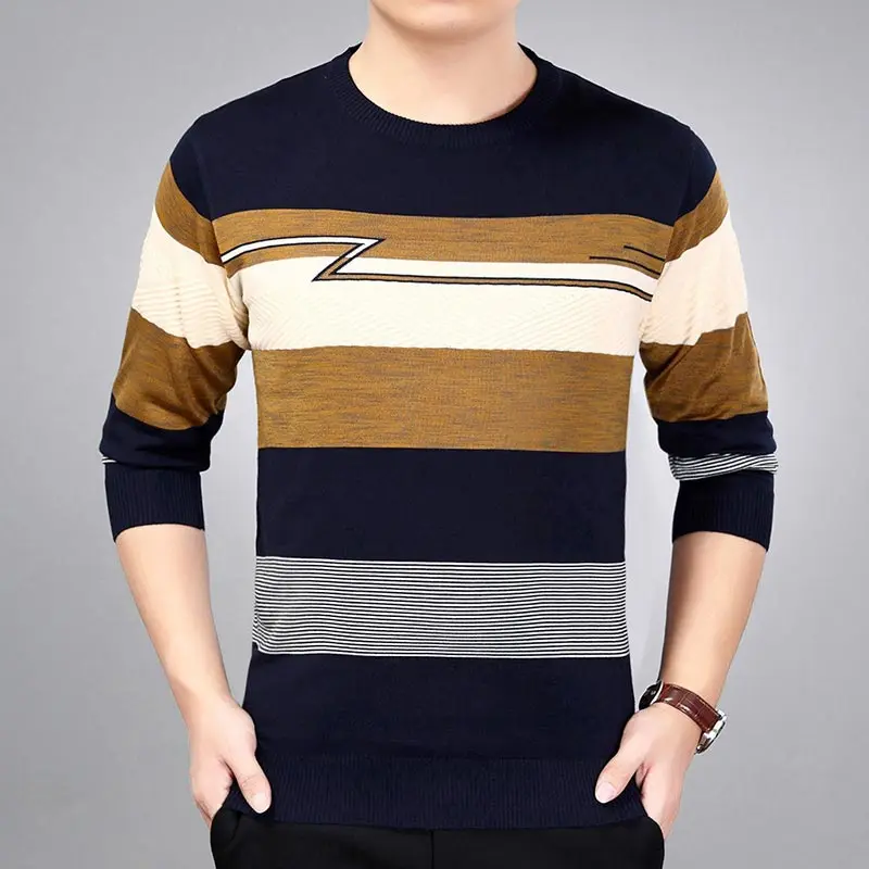 Брендовый тонкий мужской пуловер из хлопка, повседневный вязаный полосатый вязаный свитер, Мужская трикотажная одежда 5066 - Цвет: 3132Yellow