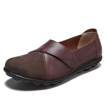 

New Spring Autumn Shoes Woman Genuine Leather Women Flats Slip On Women's Loafers Female Sewing Shoe Large Size 35-44