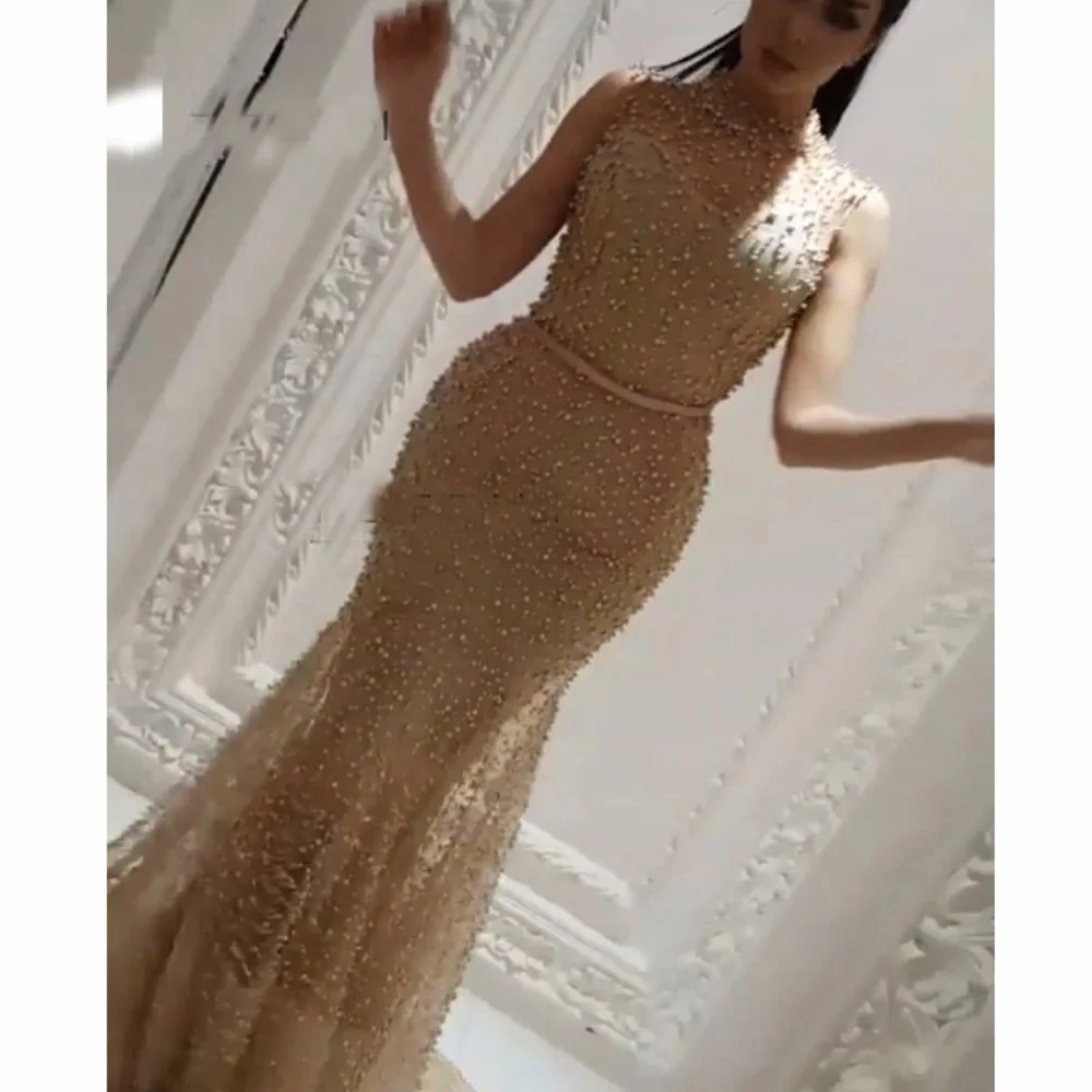 Dubai 2017 Evening Dress Mermaid Prom Dresses Sleeveless Celebrity