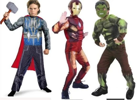 Free shipping,children Boys Marvel Animation Avengers Movie Hulk ,iron man ,Thor muscle costume clothing,suitable for kid