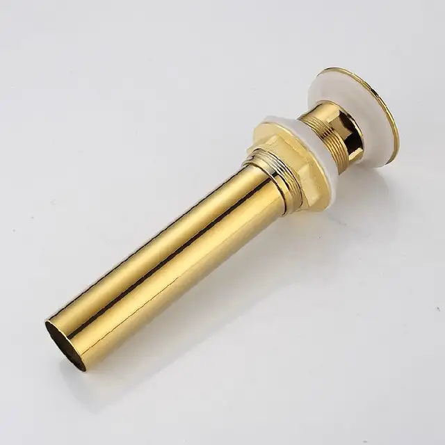 Us 17 22 47 Off Drains Golden Brass Bathroom Basin Sink Vanity Push Down Drain Stopper With Or Without Overflow Hole Faucet Accessories Se 7124 In