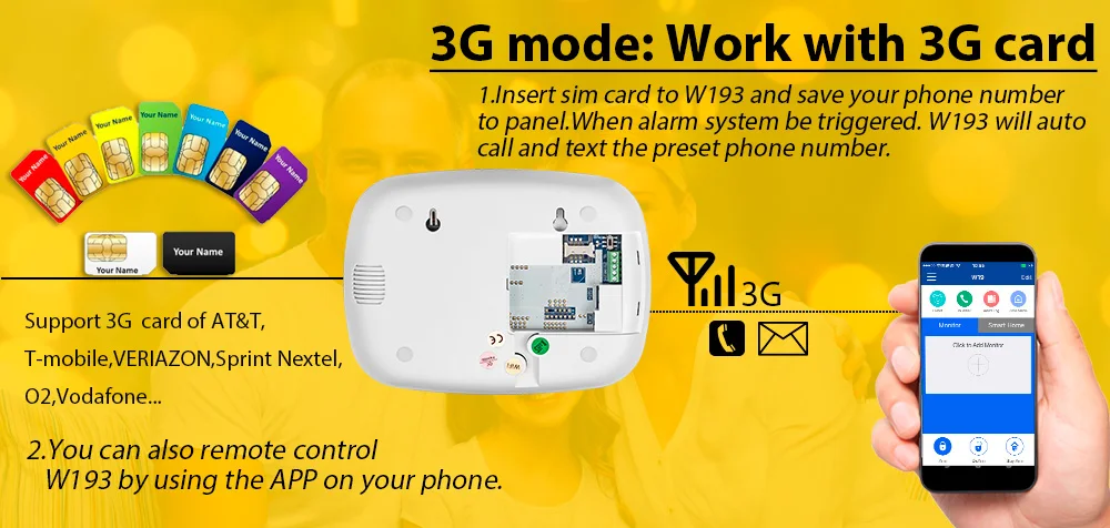 KERUI W193 3g WiFi PSTN GSM домашняя охранная сигнализация костюмы 80 дБ ЖК 2,4 дюймов TFT цветной экран Alarma Каса