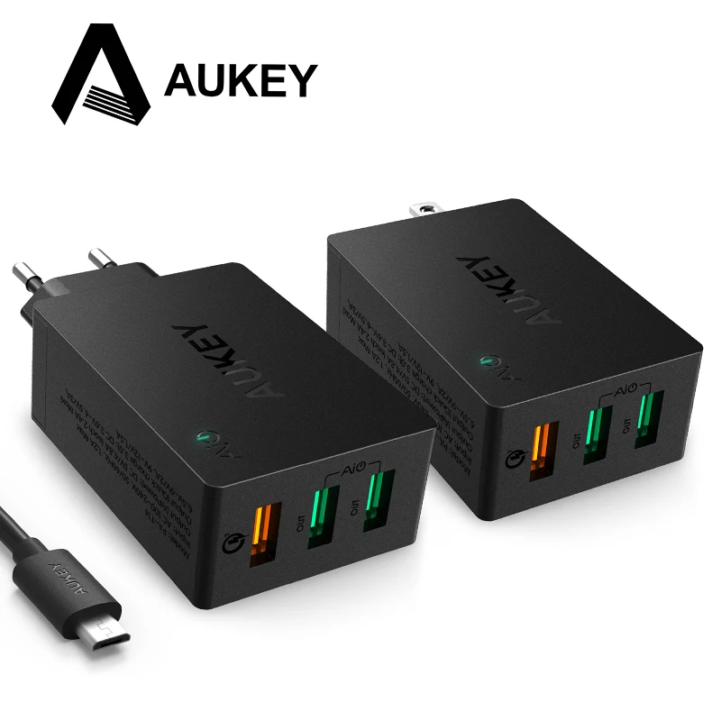 AUKEY USB Зарядное устройство Quick Charge 3,0 3-Порты и разъёмы USB Wall Зарядное устройство для LG G5 Samsung Galaxy S7/S6/Edge Nexus 6p/5X iPhone iPad и более