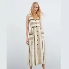 casual summer pocket button women dress sleeveless v neck striped mid-calf a line ladies dresses back bow tie female vestidos casual summer pocket button women dress sleeveless v neck striped mid-calf a line ladies dresses back bow tie female vestidos