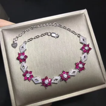 

Natural red ruby Bracelet Natural gemstone Bracelet 925 silver bracelet fashion elegant flowers women wedding fine gift jewelry