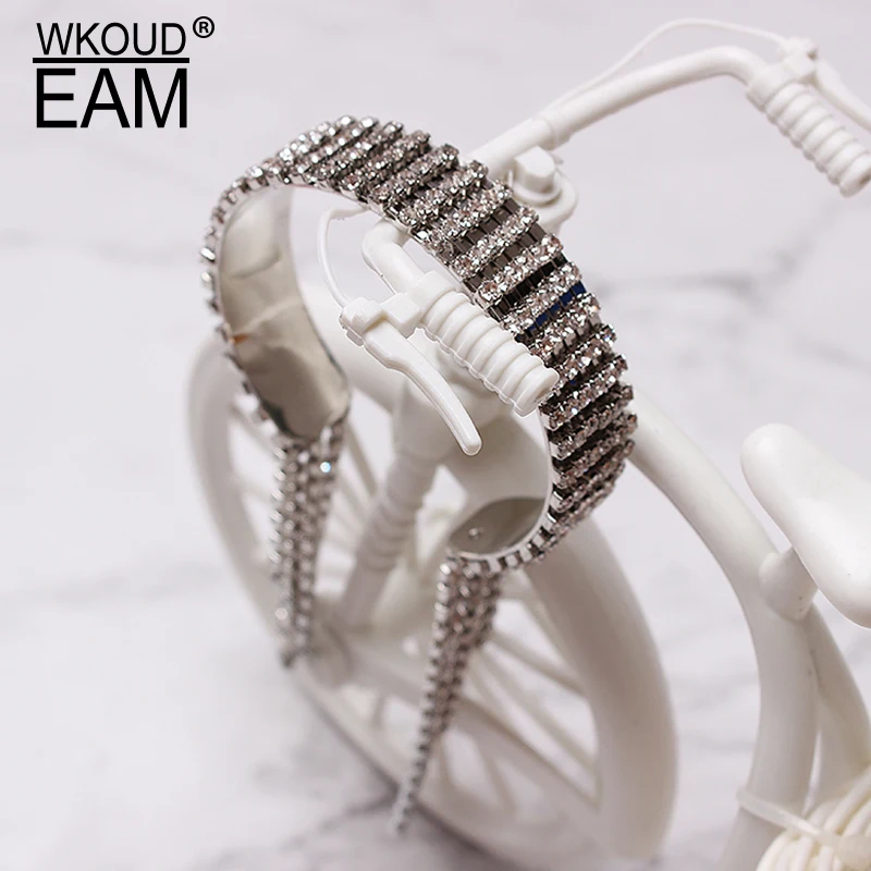 

WKOUD EAM 2019 New Spring Summer Temperament Rhinestone Tassels Split Joint Metal Women Bracelet Fashion Tide All-match JU24