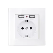 Хрустальная стеклянная панель, двойной Usb порт для зарядки, 2.1a, настенное зарядное устройство, адаптер, 16a, европейская розетка, розетка, белый/черный/золотой/красный