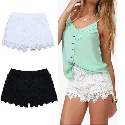 

Woman Summer Lace Floral Shorts Summer New Ladies Mini Mesh Lace Crochet Flower Tiered Women Short Pants Summer Clothing