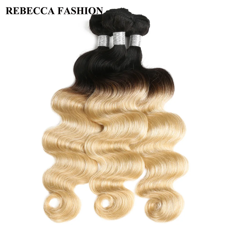 

Rebecca Brazilian Hair Weave Bundles Body Wave Remy Ombre Blonde Human Hair Extensions 3 Bundles T1b 613 10-30 Inch Hair Weft