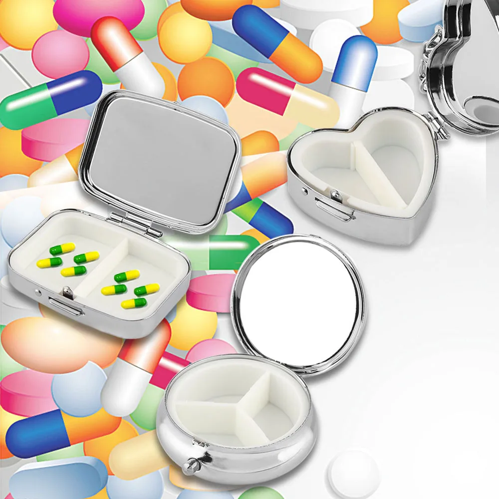 Buy 1PC Fashion Folding pill case Round/Heart Silver