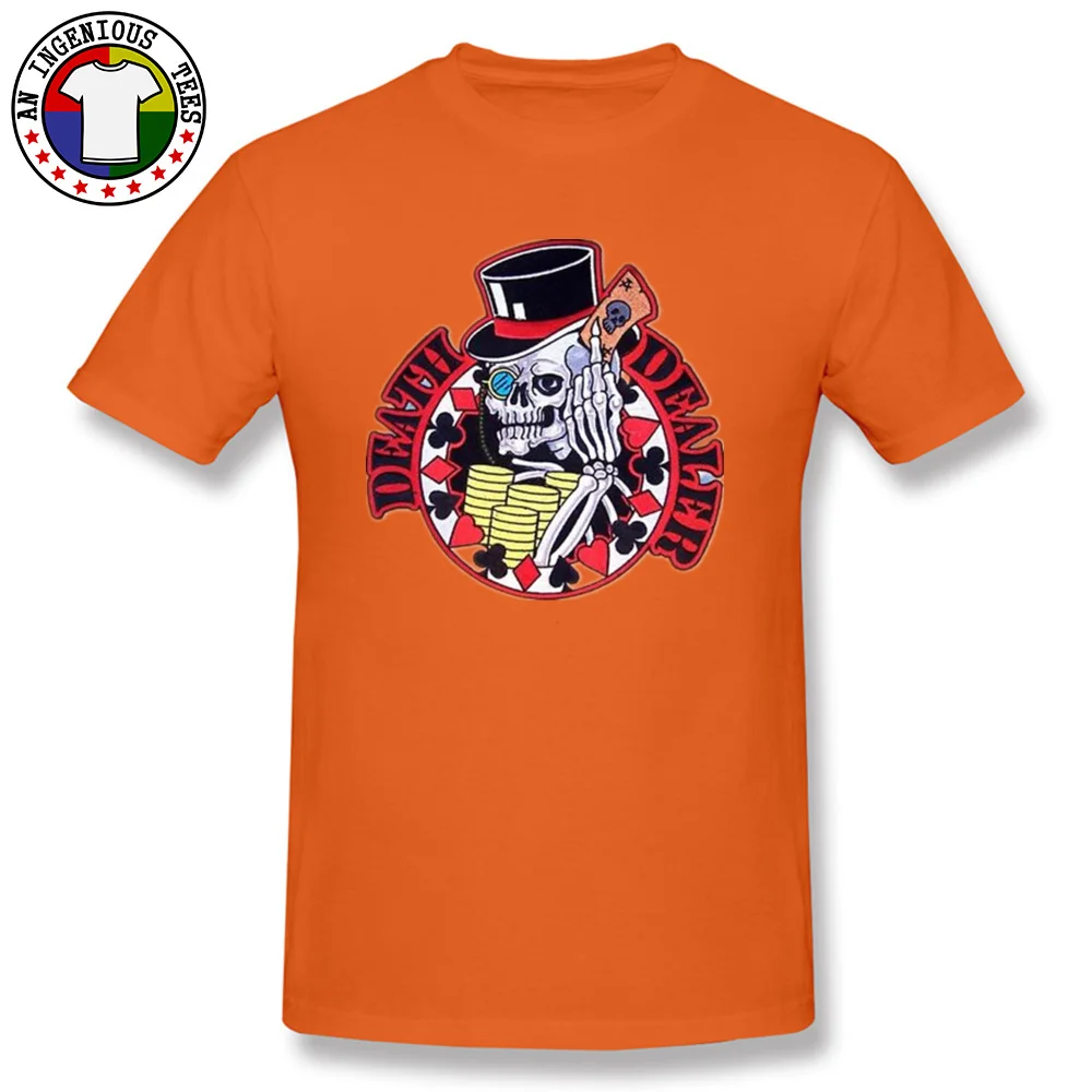 Skull Poker Card Casual Tshirts for Men All Cotton Autumn Tees Casual Top T-shirts Short Sleeve Funny O Neck Free Shipping Skull Poker Card orange