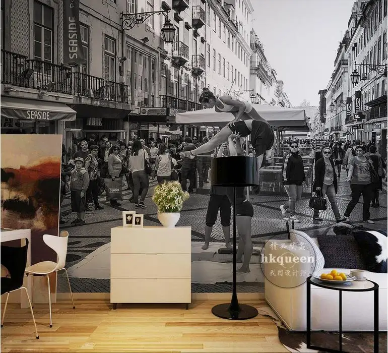 

3d wallpaper walls custom 3d wallpaper European Simple black and white retro street urban architecture backdrop street