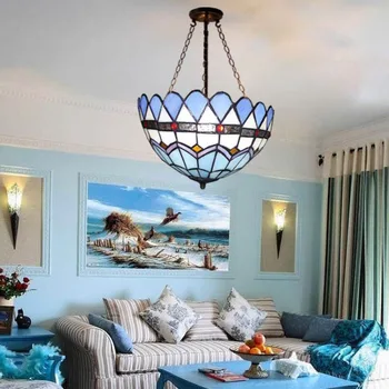 

Mediterranean blue tiffany glas pendant light Aegean Sea living room bedroom