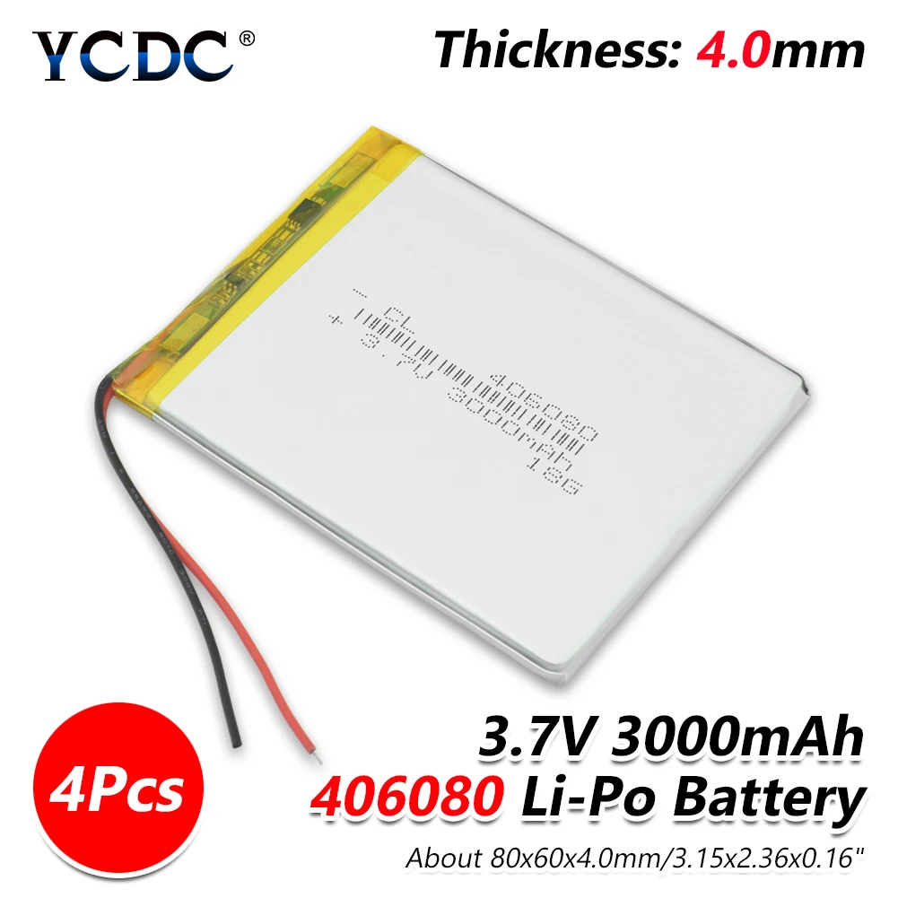 1/2/4 шт 3,7 V 3000mAh литий-полимерный аккумулятор li-Po Перезаряжаемые Батарея 406080 для планшета gps Мощность банк высокое качество - Цвет: 4 x Battery