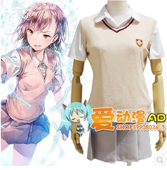 

New Toaru Kagaku no Railgun S Cosplay Misaka Mikoto Halloween Summer Daily School Uniforms Full Set(Top+Vest+Skirts+Headwear)