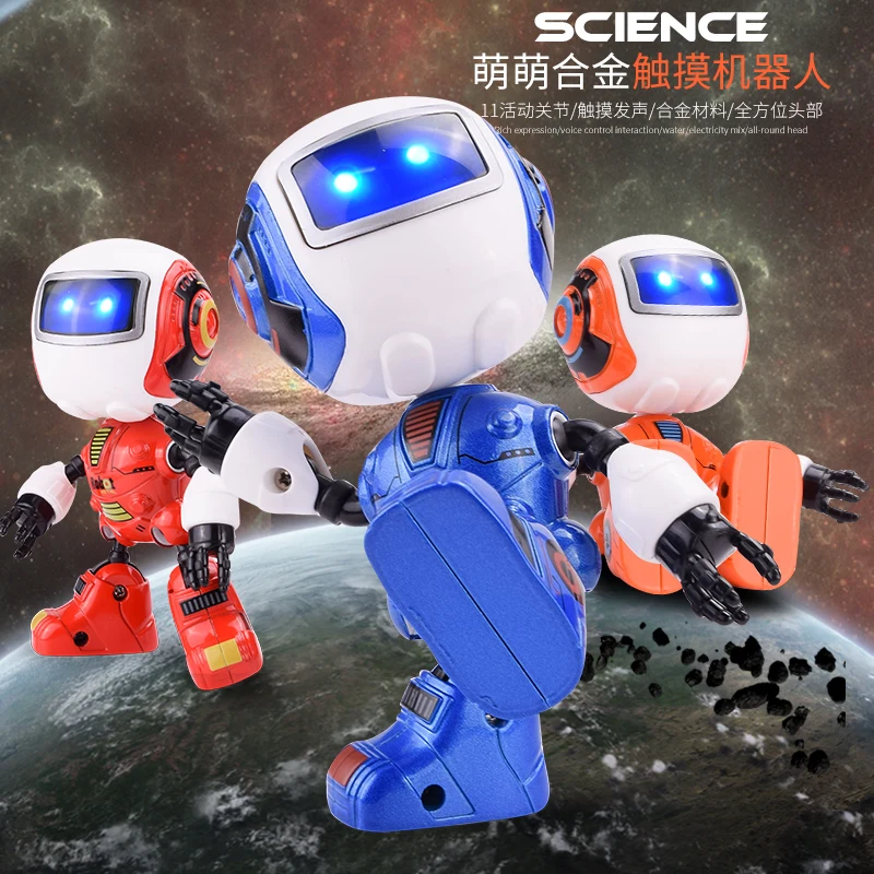 

Cute Mini Multifunctional Induction Alloy Metal Robot Sensing Light Music Robots Brinquedos Action Figures Gift For Boys Girls