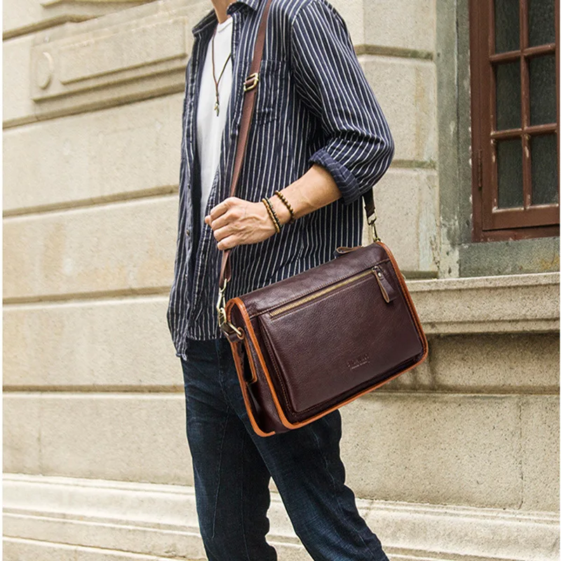 

CONTACT'S casual men's messenger bags genuine leather shoulder bags for man luxury brand male crossbody bag fashion for ipad