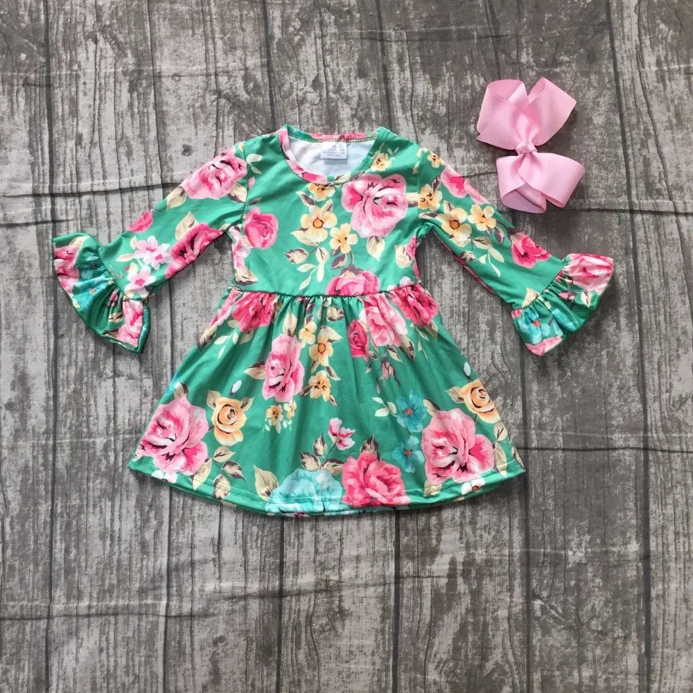 baby girls Fall dress clothing girls floral dress children green dress