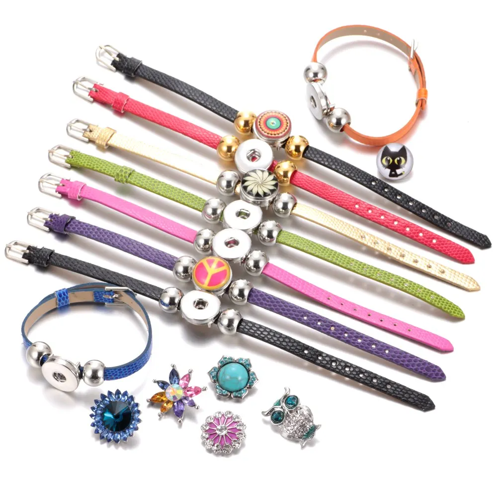 New Arrivals 15 Colors Cheaper PU Leather DIY Armband 18mm Snap Button Bracelet Jewelry SZ0281