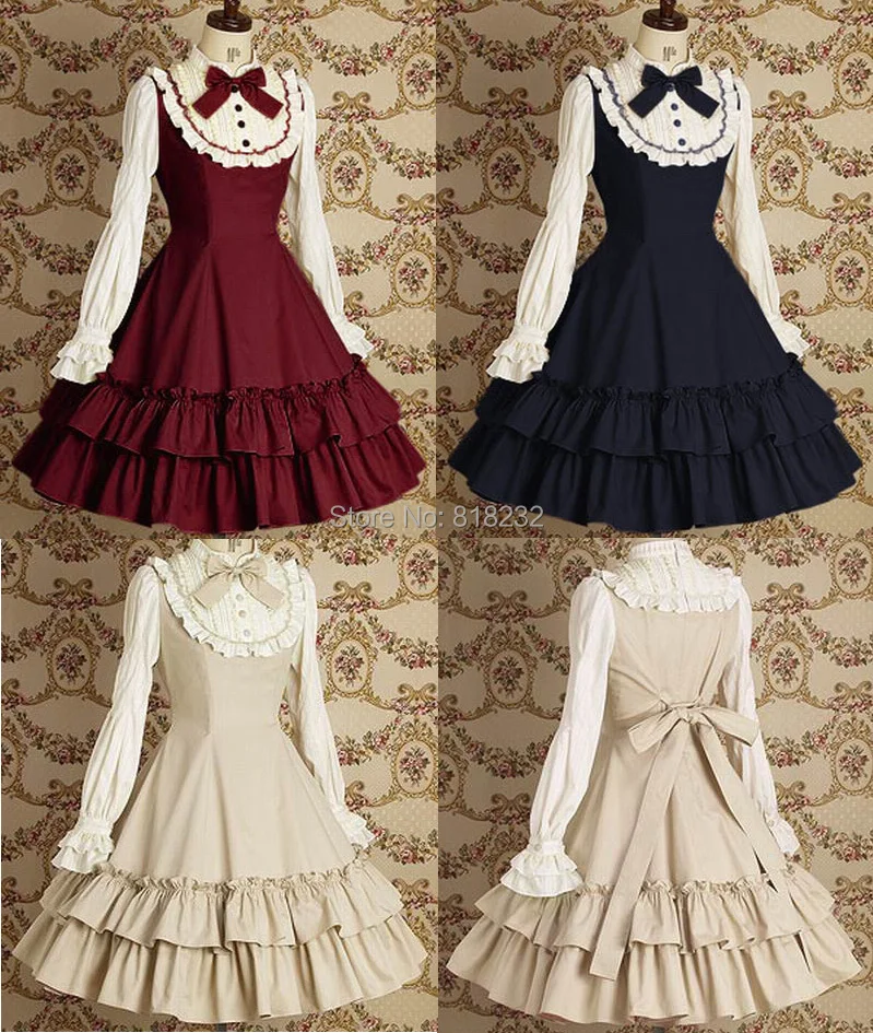 

Sweet Love Lolita Vintage Lace Dress Long Sleeve Dresses Daily Cosplay Costumes