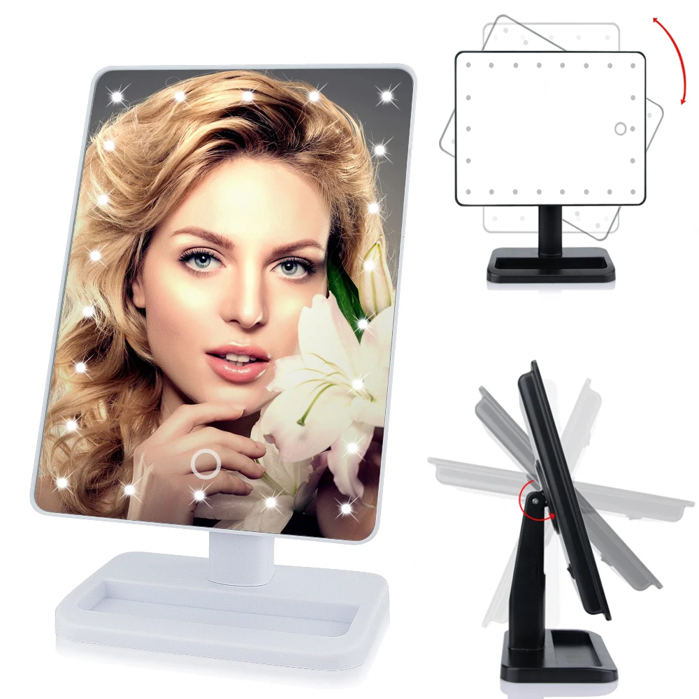 

360 Degrees Rotation Makeup Mirror Adjustable 22 Leds Lighted LED Touch Screen Portable Vanity Luminous Cosmetic Mirrors