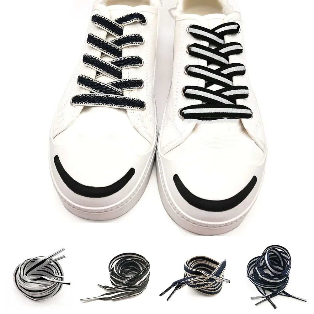 

70-120 cm 1 Pair Reflective Shoelace 8 mm Wide Spot Shoe Lace Colored Polyester Filament Outdoor Safety Striped Shoes Laces