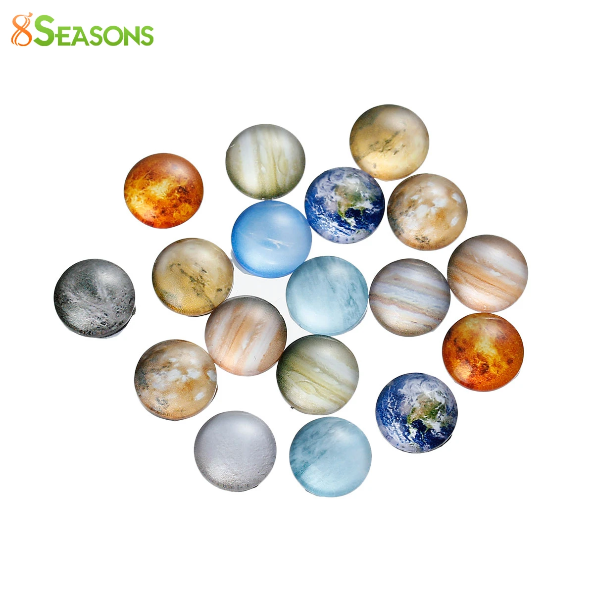 

8SEASONS Glass Dome Seals Cabochon Round Flatback At Random Universe Planet Pattern Transparent 12mm( 4/8") Dia, 10 PCs