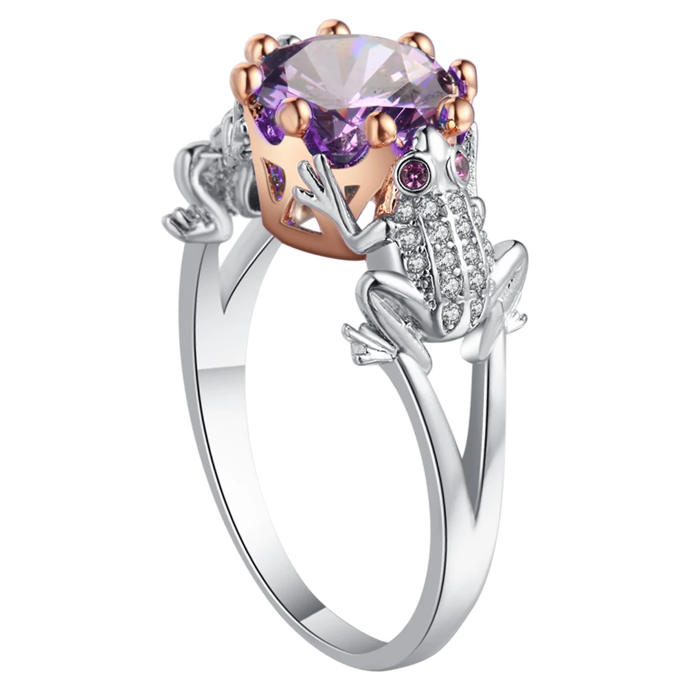 

Seanlov Frog Prince Shape Ring For Women Summer Fashion Jewelry Purple Crystal Animal Charm Rose Gold Silver Color Dropshipping