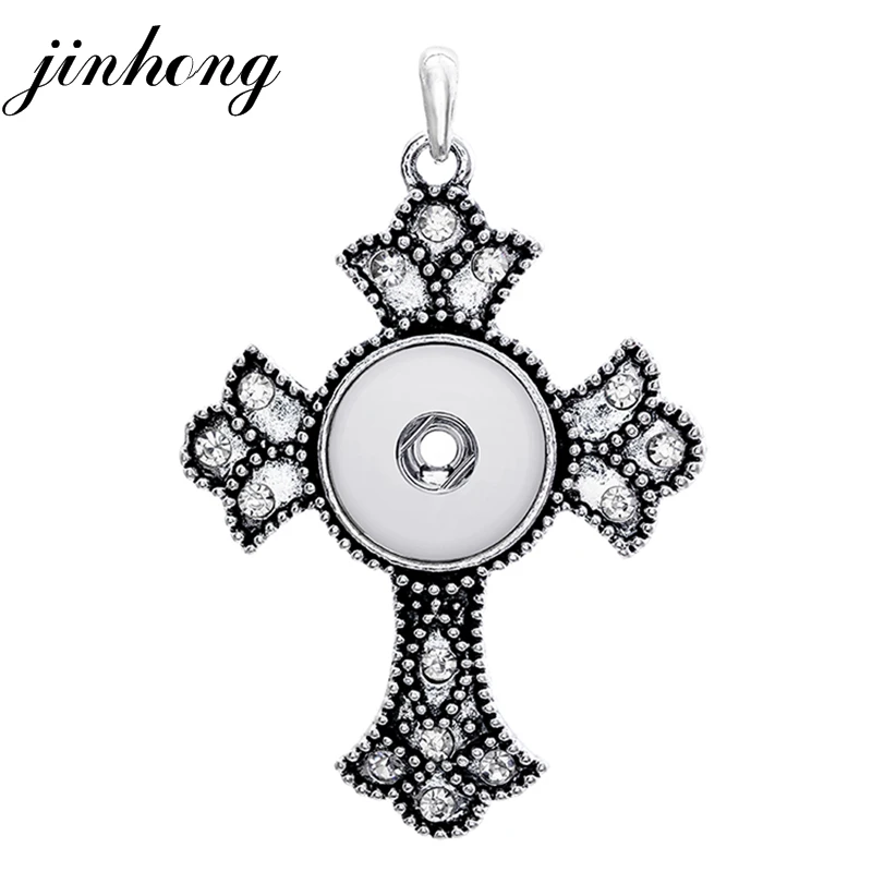 JINHONG New cross Snap Button Necklace Crystal Pendant with Chains for Women Fit 18mm Snaps Jewelry B488x3 | Украшения и