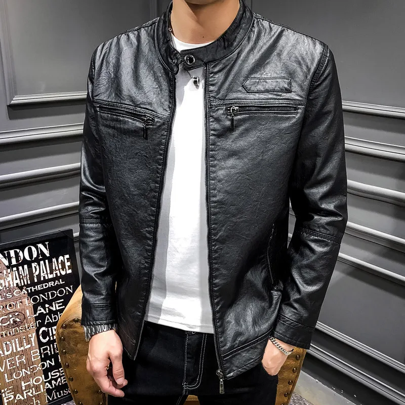 

2019 New Spring Street Fashion Men's Leather Jacket Youth Slim Clothing Korean Version of the Locomotive Trend Casual Coat