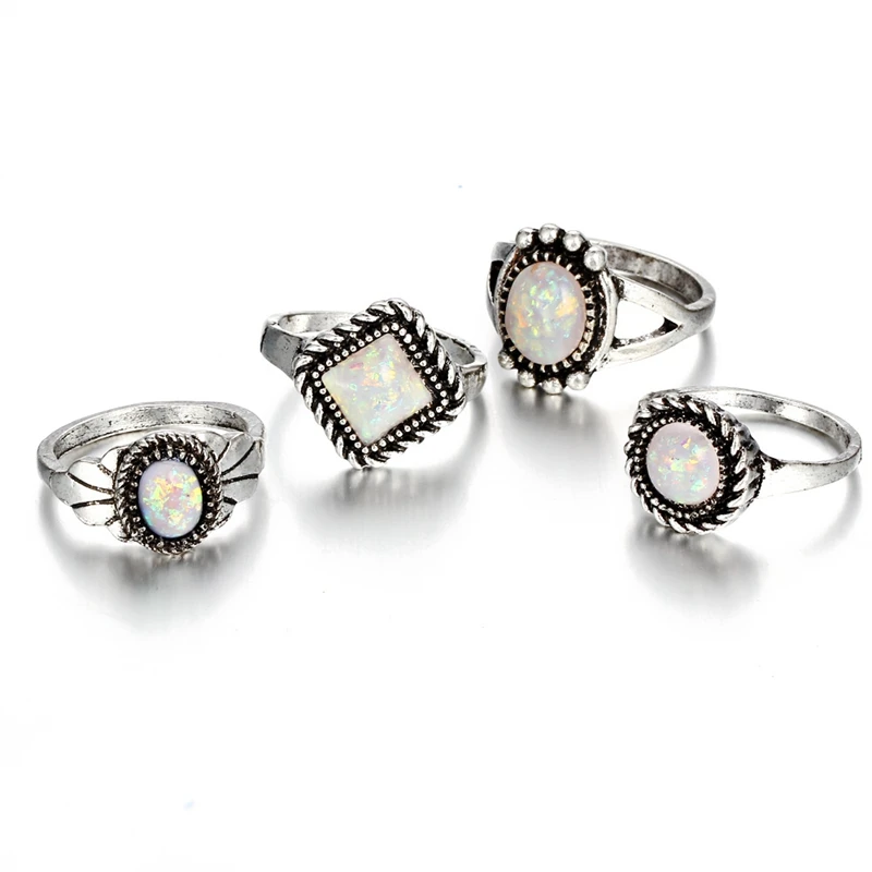 QCOOLJLY Fashion Brand Ring Set for Women Jewelry Vintage Stone Midi