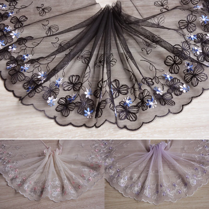 

5 meter 19cm 7.48" wide purple black ivory tulle gauze mesh embroidered tapes lace trim ribbon fabric S5Q46HB18022640