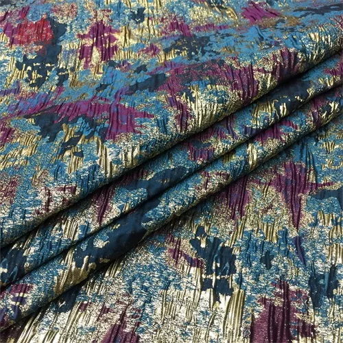 Американский стиль роскошный Абстрактный Цветочный металлик жаккард плиссированная парча ткань для платья ткань tejido stoffen SP5440 - Цвет: Color per pic