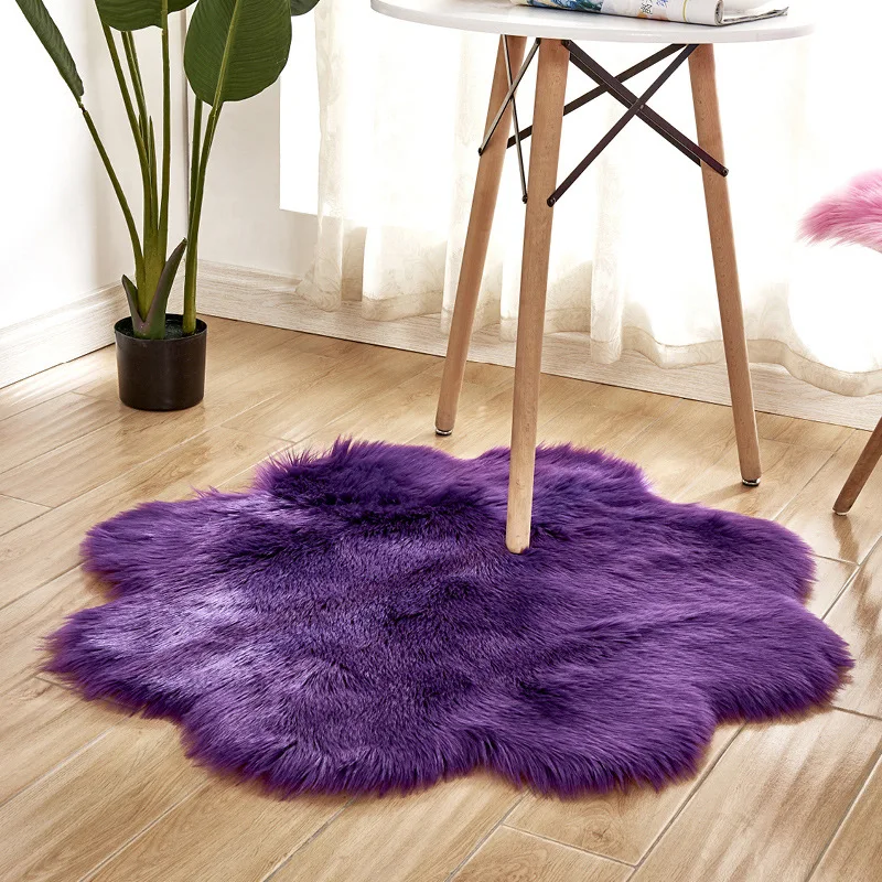 Cilected Wool Imitation Sheepskin Carpet Plum Home Artificial Wool Flower Mats Girls Bedroom Blankets Children Soft Crawling Mat