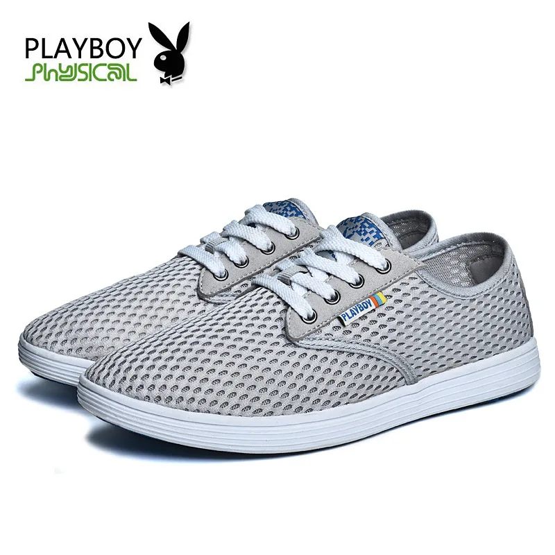 PLAYBOY; кожаная мужская обувь; chaussure homme; мужская обувь, скидки schoenen; лето на плоской подошве; повседневные лоферы; дышащая обувь - Цвет: light gray