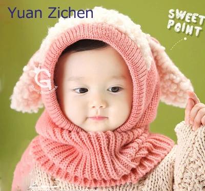Winter  Baby Hots Star Printed Winter Warm Crochet Knit Hat And Scarf Carttoon Dog Cap Kids Hat For Girl Boy Children