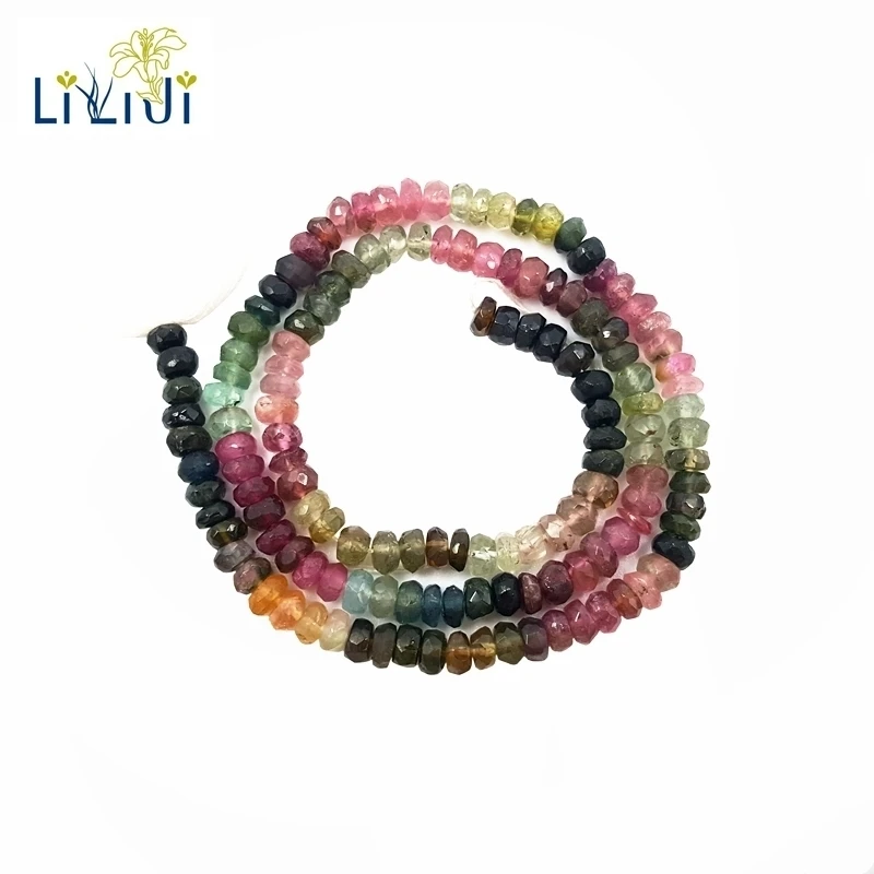 Lii Ji Яркие качественные многоцветные граненые плоские круглые турмалиновые бусины DIY Изготовление ювелирных изделий ожерелье браслет около 35 см