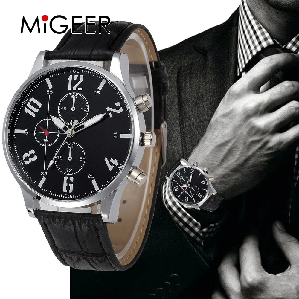 

MIGEER Mens Watches New Fashion Casual Sports Leather Watch Male Clock Hours Man Military Quartz Wristwatch Relogio Masculino