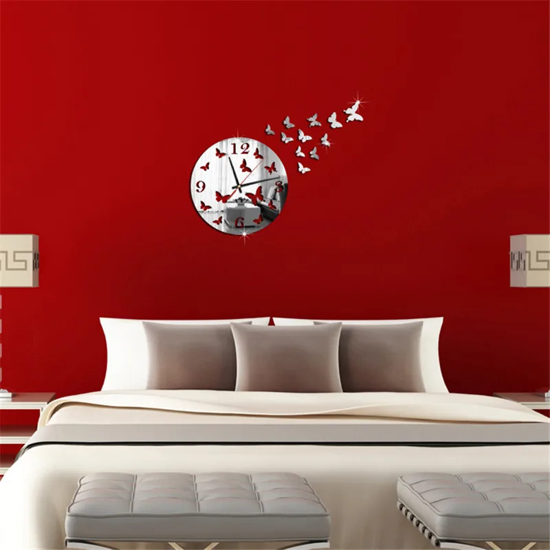 

Butterfly 3D DIY Mirror Living Room Home Modern Design Decoration Wall Clock