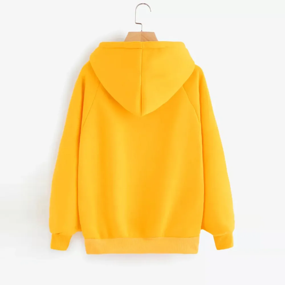 Yellow Hoodies Women Harajuku Sweatshirt Long Sleeve Hoodie Hooded Pullover Tops Blouse With Pocket Fashion Clothes f1