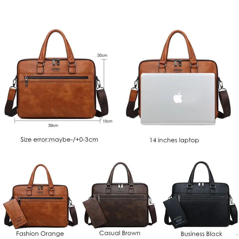 JEEP BULUO Brand High Quality Men Business Briefcase Bags For 14 inch laptop A4 File 2019 New Style Shoulder Travel Bag For Man