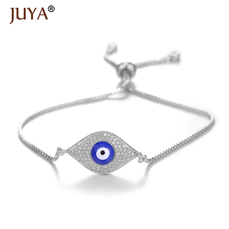 Juya pulseras mujer moda Роскошный AAA циркон горный хрусталь синий турецкий браслет evil Eye греческий глаз Шарм цепочка браслет на запястье