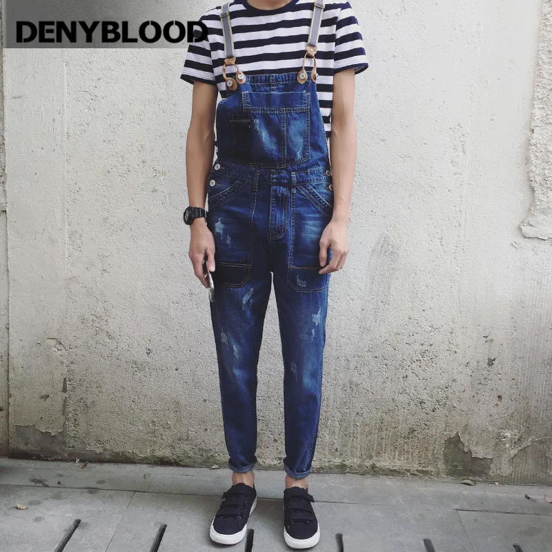 Мужские джинсы denyblood Джинсовые комбинезоны Distressed Jeans Ripped Destroyed лоскутное верх и низ, комбинезон для мужские повседневные брюки 8101