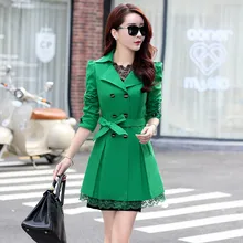 2017 spring section windbreaker long sleeved lace Korean goddess slim size double breasted jacket bow belt long coat female tide