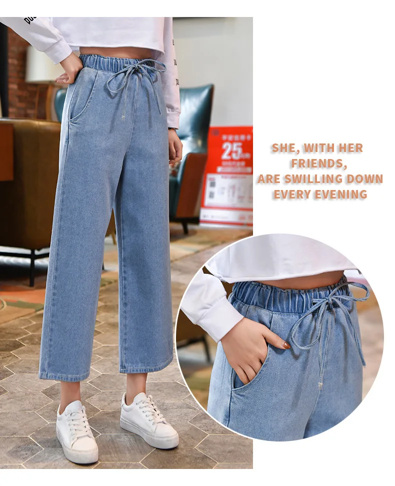 Модные штаны большого размера женский 2018 сезон: весна-лето хлопковые джинсы повседневное широкие брюки для похудения Жан мотобрюки для