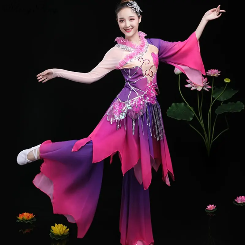 Chinese Folk Dance Women National Oriental Dance Costumes Yangko Dance Costume Colorful Silk
