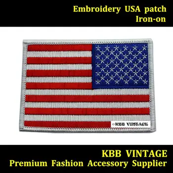 

10p American Flag Embroidered Iron-on US Motor Vest Patch White Right